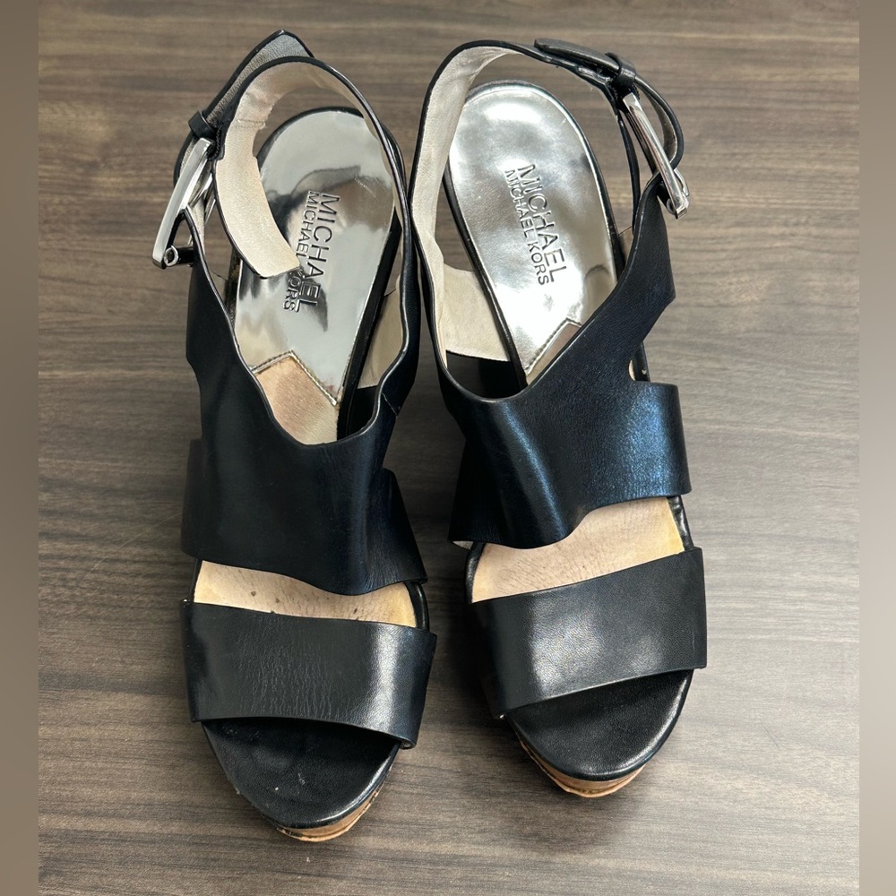 Michael Kors Josephine Wedge Heels Leather Shoes size 8.5